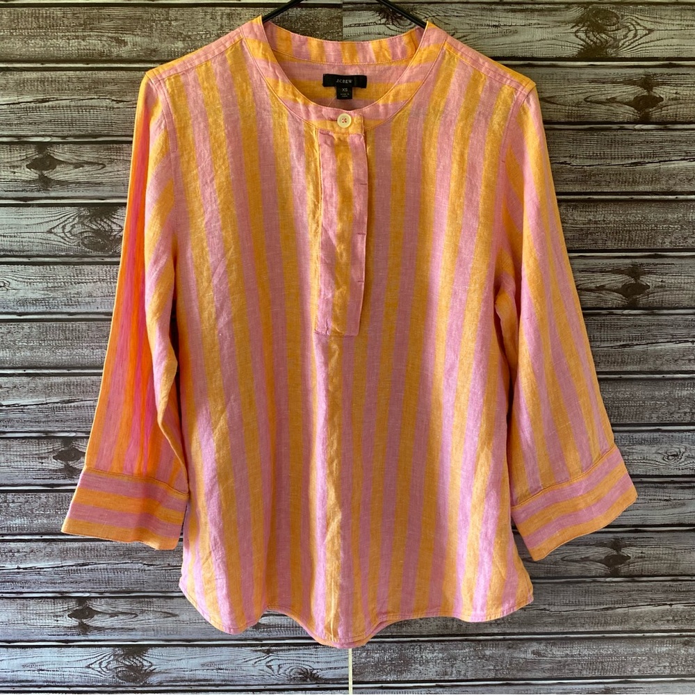 NWT J Crew Women's 100% Linen Long-Sleeved Popover Top‎ Size XS